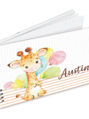 Livro do bebê personalizado - tema girafa aquarela menino