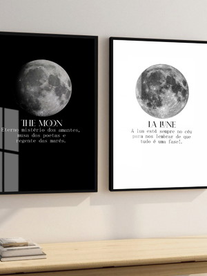 Quadro decorativo frases lua cheia preto e branco com vidro