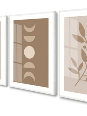 Quadros decorativos lua folhagens desenho bege com vidro