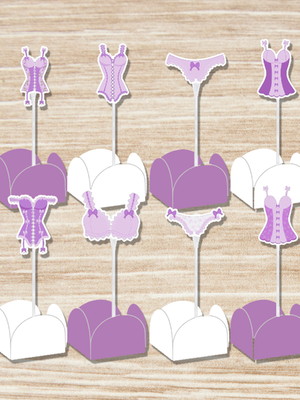 50 forminha e 50 topper para doces chá de lingerie lilás