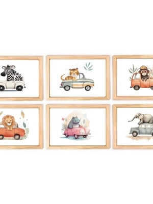 Kit quadro safari carros infantil decorativo quarto menino