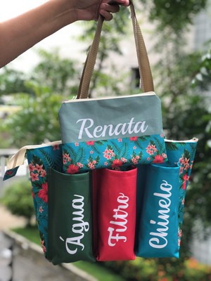 Bolsa praia verão 3 bolsos floral blue com necessaire
