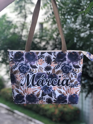 Bolsa praia ecobag floral flores personalizada com nome