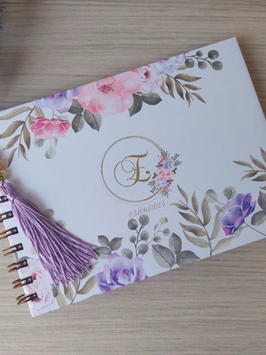 Livro de assinaturas 15 anos floral rosa e lilás