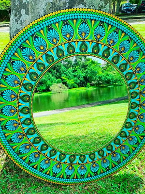 Mandala decorativas com espelho 80cm verde