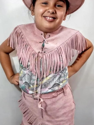 Fantasia country infantil fazendinha chapéu+colete+saia