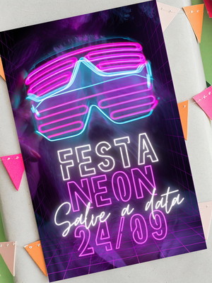 Convite save the date aniversário neon salve a data