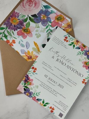 Convite casamento c/ envelope forrado kraft rustico