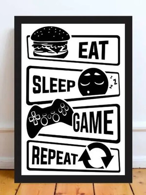 Quadro eat sleep game repeat (a3- com vidro)