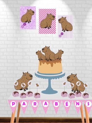 Kit festa capivara rosa com lilás
