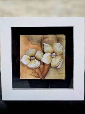 Quadro em mdf com gravura de flor arte francesa