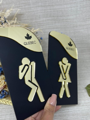 2 placa de identificação em acrílico banheiro com logo