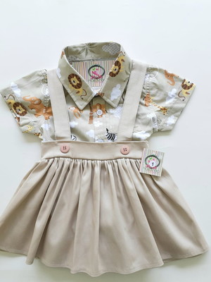 Jardineira safari menina com camisa