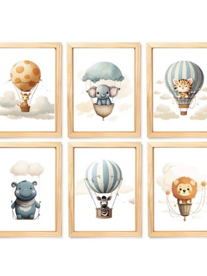 Kit quadro safari balão no infantil decorativo quarto bebê