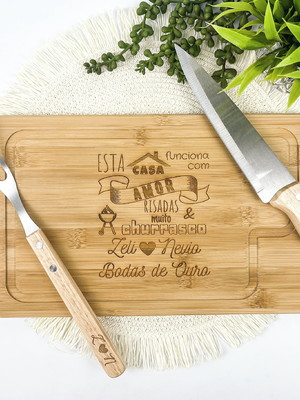 Kit para churrasco em bambu - 3 peças personalizado