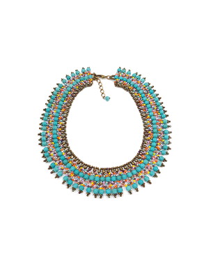 Colar gola com miçangas multicoloridas e howlita turquesa