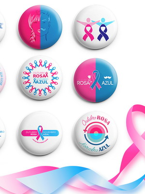 50 bottons campanha outubro rosa e novembro azul 3,5cm
