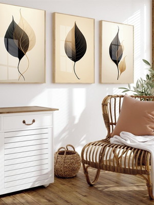 Kit 3 quadros decorativos modernos folhagem moldura e vidro