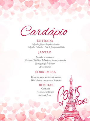 Menu casamento ou aniversário