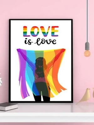 Quadro lésbica bandeira love is love (a3- com vidro)