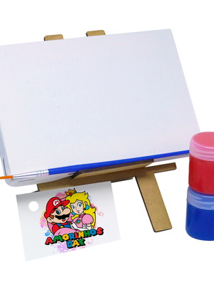 Kit pintura com cavalete, tela e tintas - tema super mario