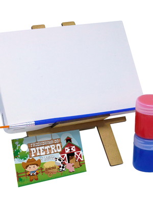 Kit pintura com cavalete, tela lisa e tintas - fazendinha