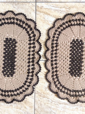 Conjunto 2 tapetes de croché oval barbante