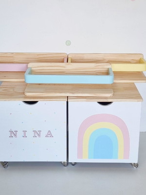Caixotes para brinquedos com trio prateleiras tete