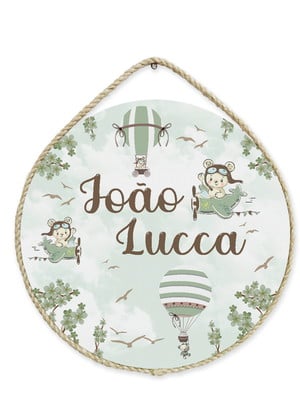 Porta maternidade urso aviador verde mdf pm18