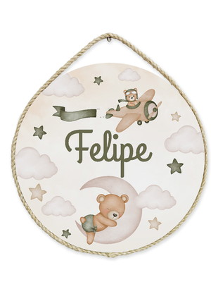 Porta maternidade urso aviador verde mdf pm503