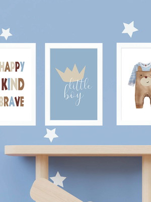 Trio quadros quarto menino be happy be kind be brave