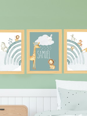 Quadros decoração quarto safari bebê personalizado a3