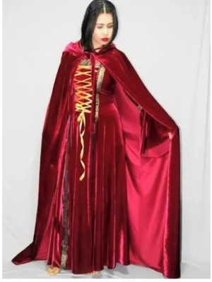 Vestido medieval com capa capuz bordo