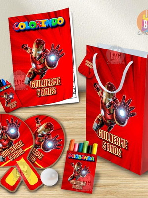 Kit completo sacolinha personaliza homem de ferro