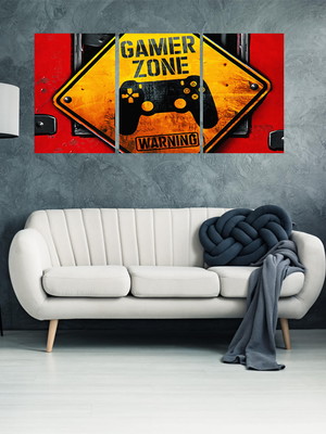 3 quadros quarto gamer zone warning jogos nerd a3 42x90cm