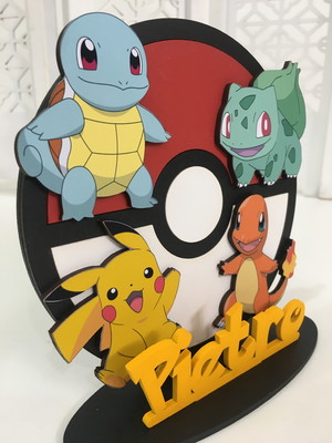 Kit 10 centro de mesa/ enfeite mdf - pokemon 15cm