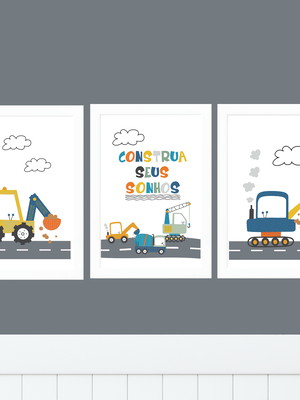 Quadros quarto menino tratores construa seus sonhos a3