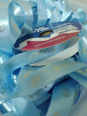50m de fita de cetim personalizada n°5 (22mm) - azul bebê