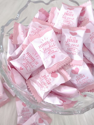 50 balas personalizadas agradecimento ao cliente - rose