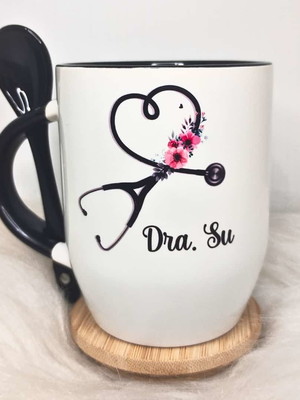 Caneca com colher saúde personalizada com nome - promoção