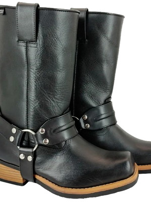 Bota cano médio bico quadrado com puxador couro ref100