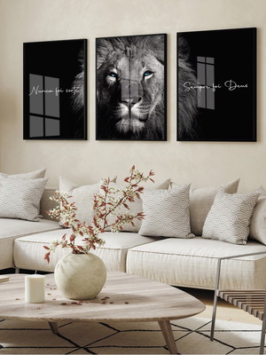 Quadro decorativo leão de judá frase motivacional com vidro