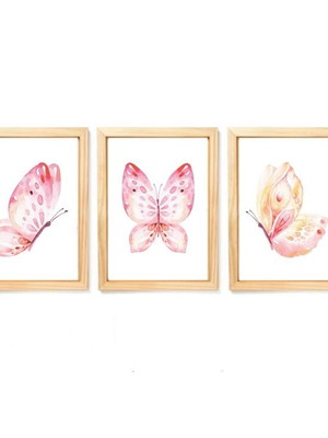 Kit quadro a4 infantil borboletas decorativo quarto menina