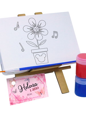 Kit pintura cavalete com tela gravada - tema jardim mágico
