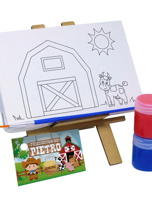 Kit pintura cavalete com tela gravada - tema fazendinha