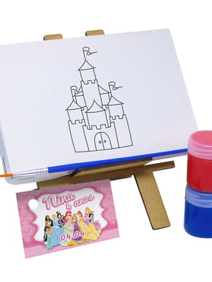 Kit pintura cavalete com tela gravada - princesas disney