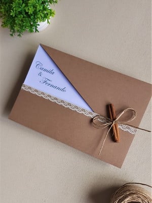 Convite de casamento rústico kraft - floral com folhas