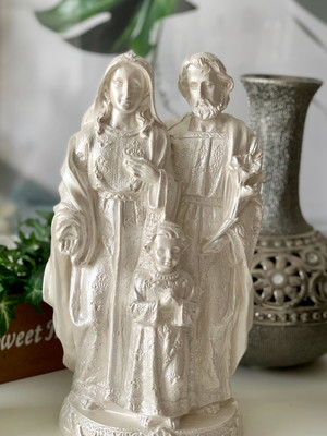 Imagem sagrada família 27 cm gesso escultura catolico branca