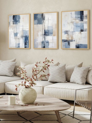 Quadro decorativo com vidro e moldura abstrato azul