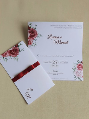 Convite casamento branco floral marsala